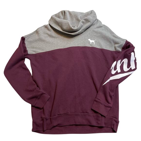 PINK Victoria’s Secret‎ Cowl Neck Sweatshirt Size Small Colorblock Purple Gray - Picture 1 of 5